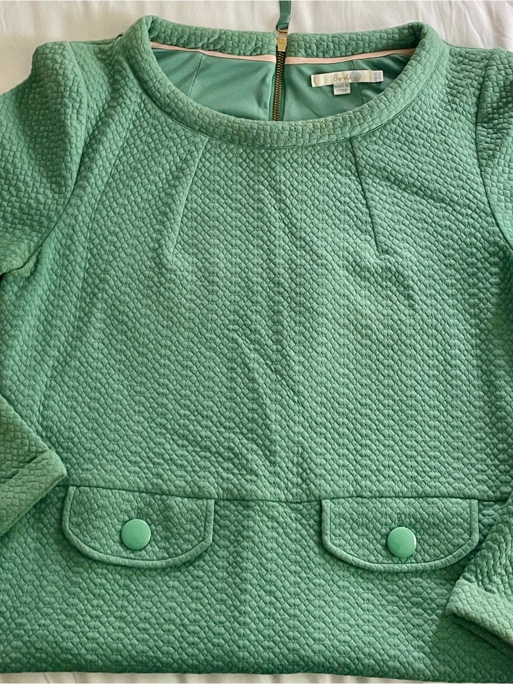 Boden Sixties Jacquard Green Long-Sleeve Sheath Dress - Picture 4 of 7